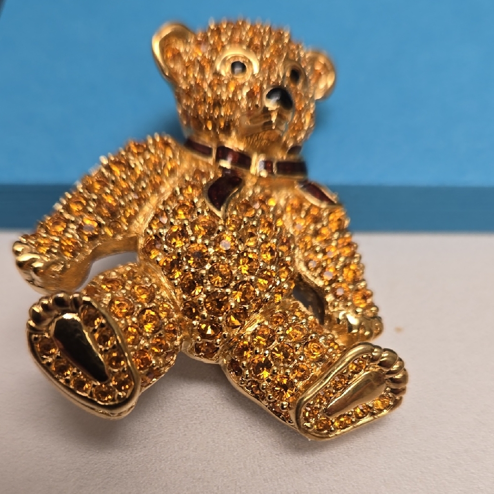 Swarovski Gold Crystal Teddy Bear Pin